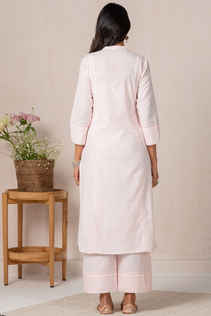 Pink Handcrafted Straight Cotton Kurta