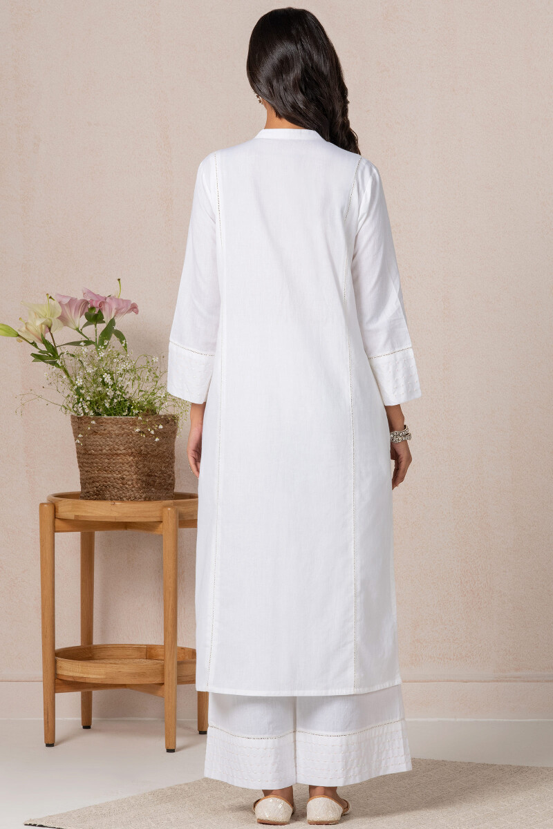 White Handcrafted Straight Cotton Kurta