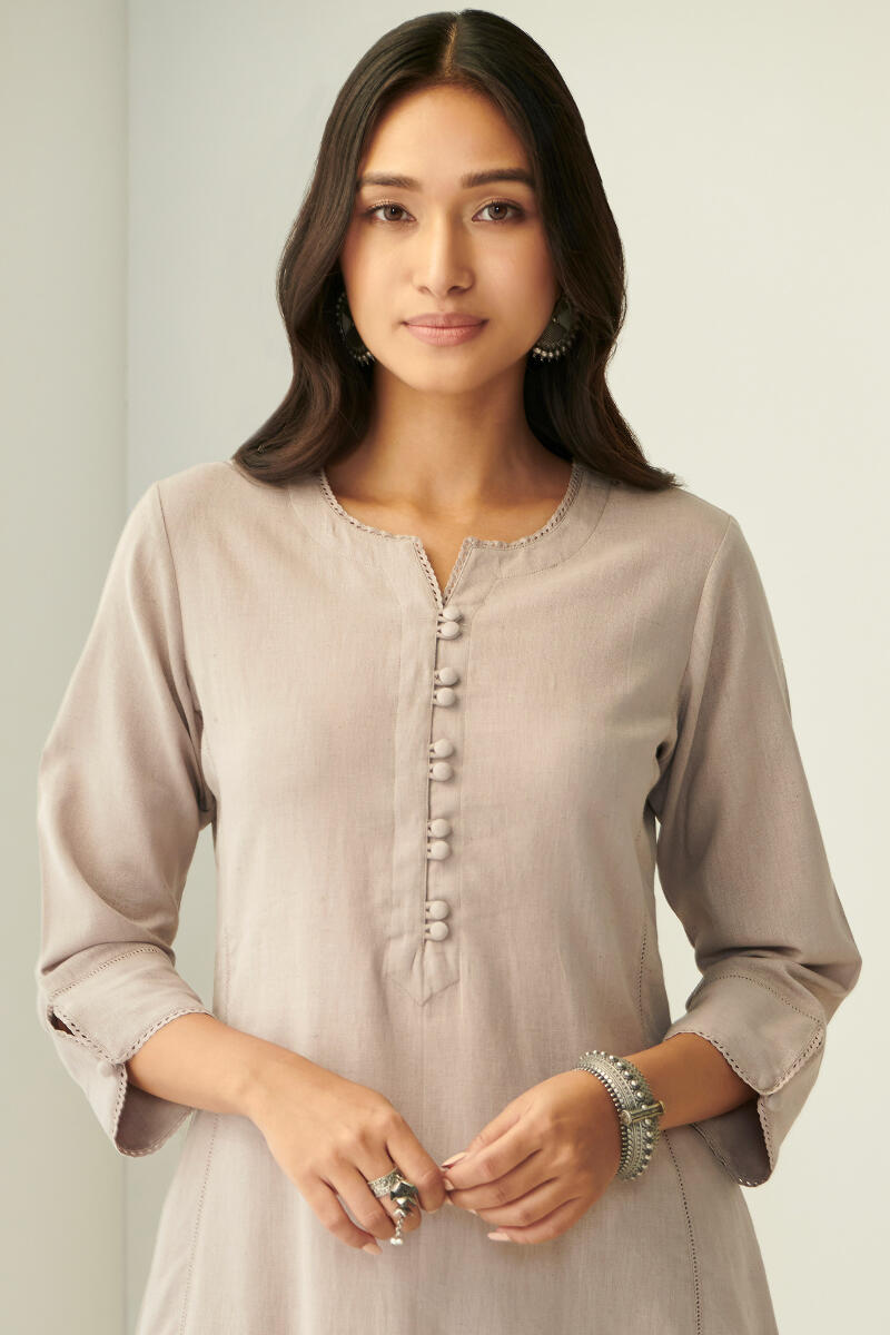 Grey Handcrafted A-Line Cotton Kurta