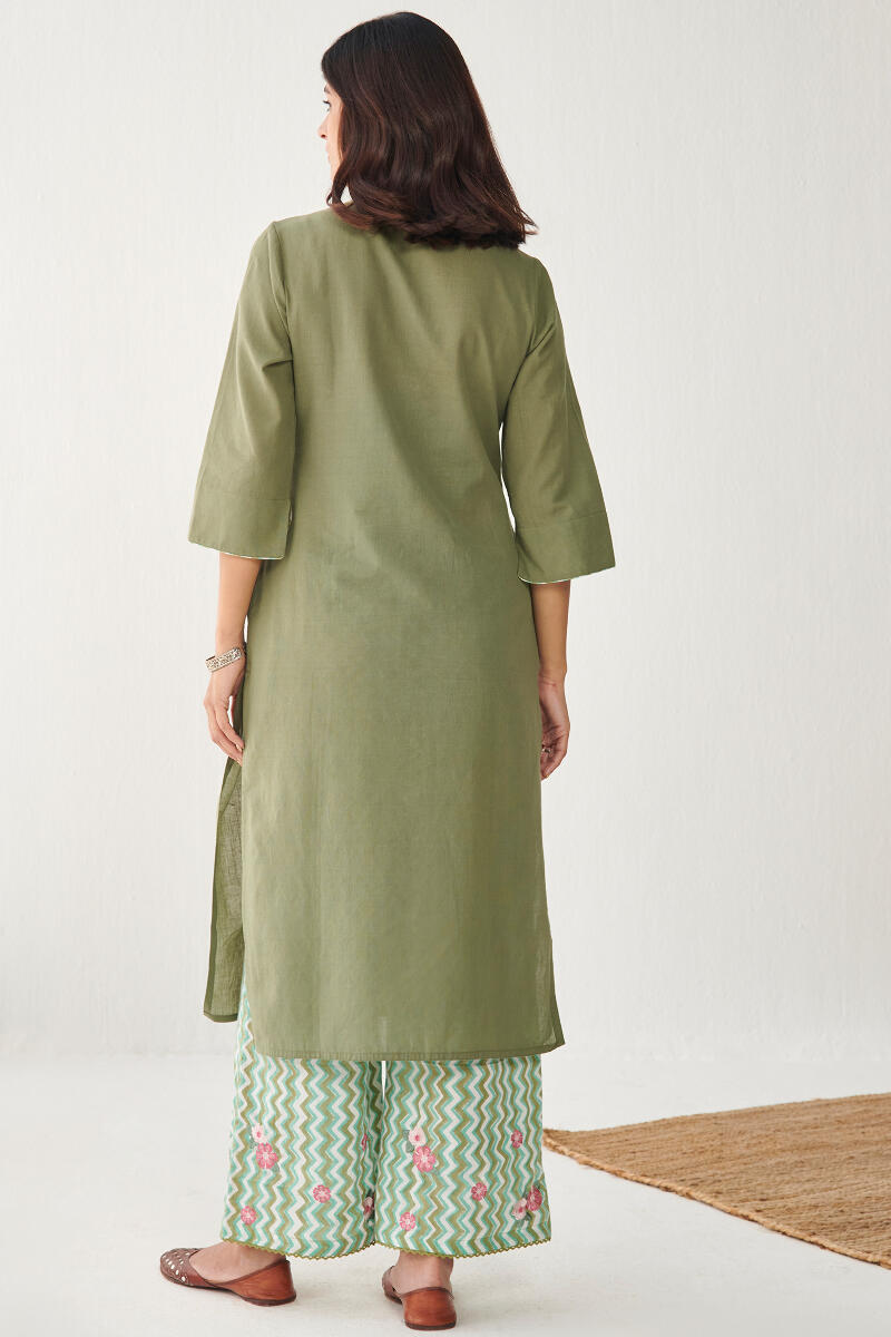 Green Handcrafted Straight Cotton Kurta