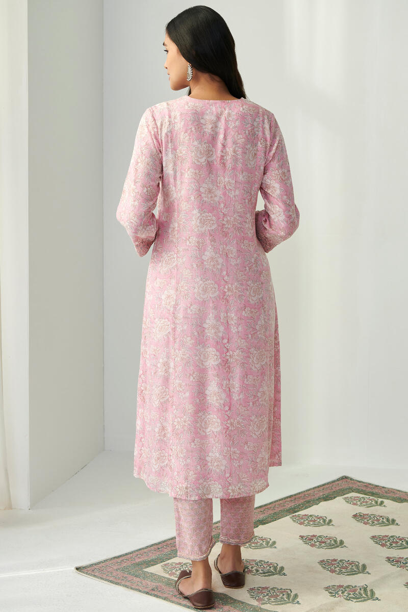 Pink Hand Block Printed Straight Modal Kurta