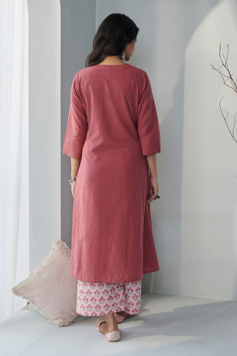 Red Handcrafted A-Line Cotton Kurta