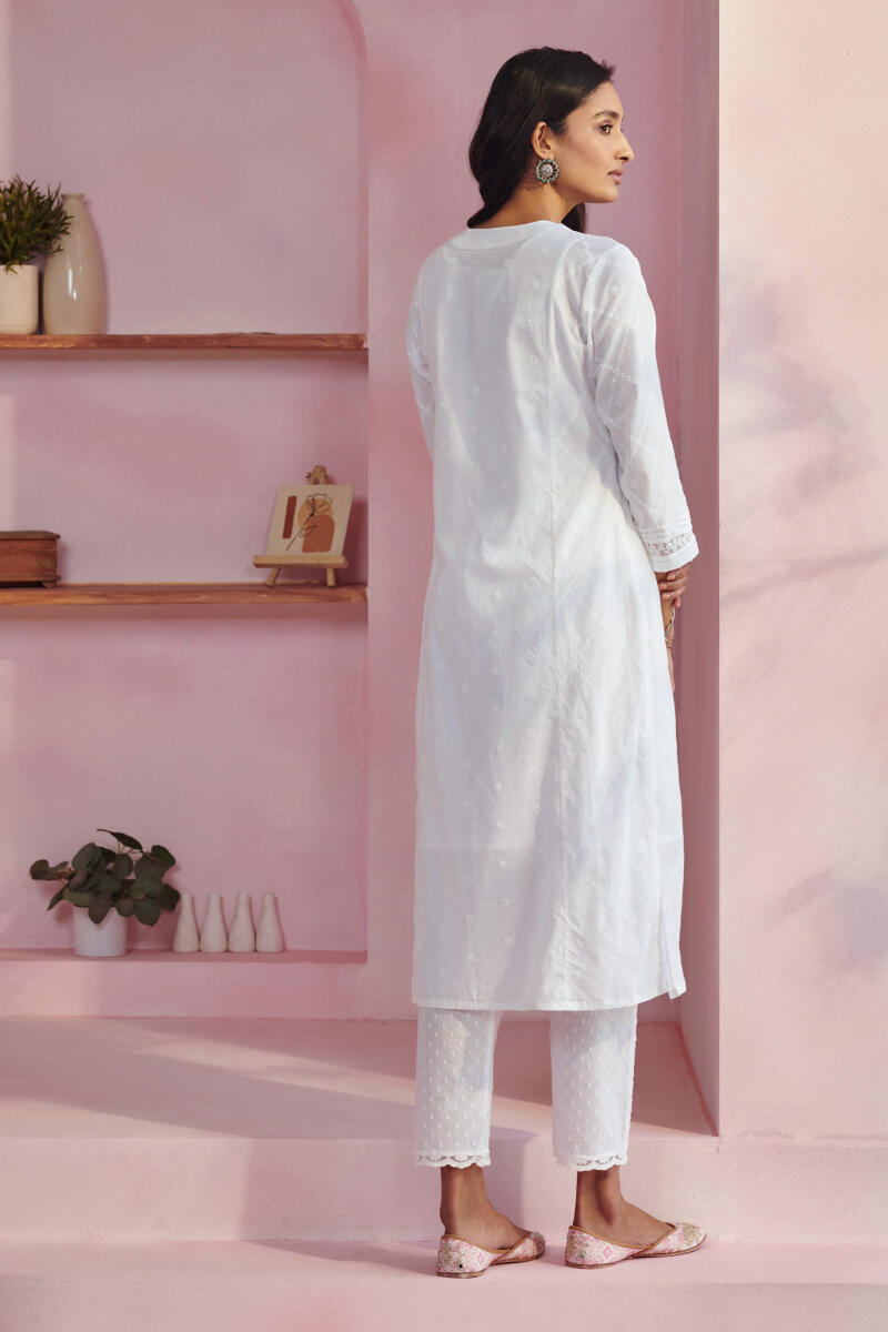 White Handcrafted Straight Cotton Kurta