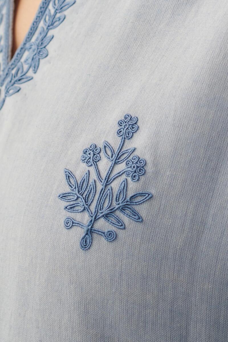 Blue Handcrafted Straight Cotton Kurta
