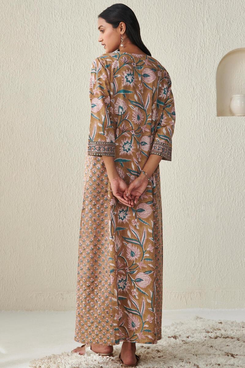 Brown Block Printed Cotton Kaftan