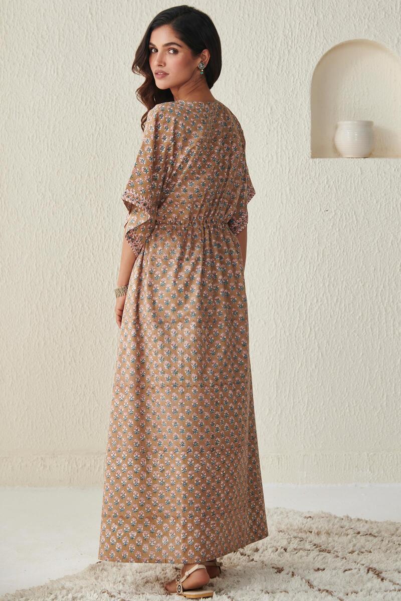 Brown Block Printed Cotton Kaftan