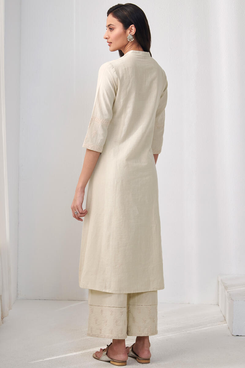 Beige Handcrafted A-Line Cotton Kurta