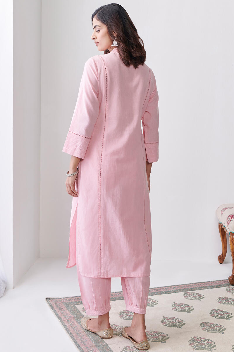 Pink Handcrafted Straight Cotton Kurta