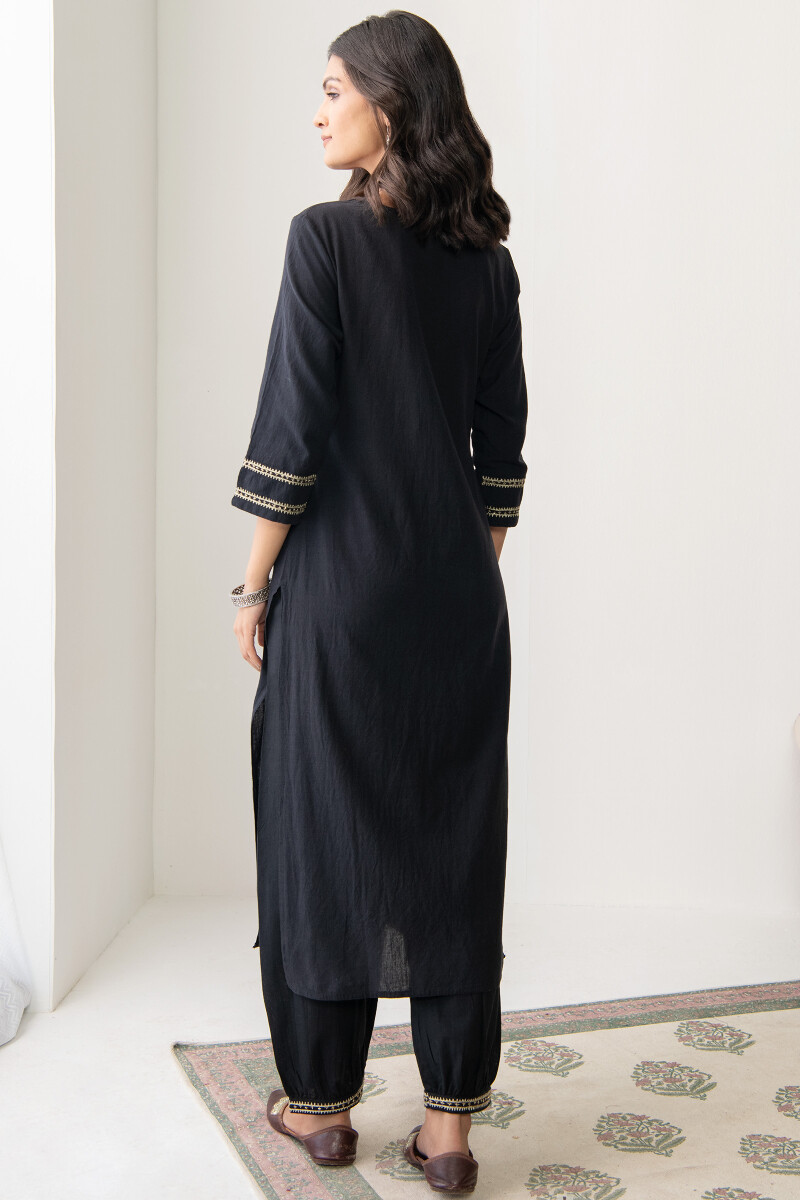 Black Handcrafted Straight Cotton Kurta
