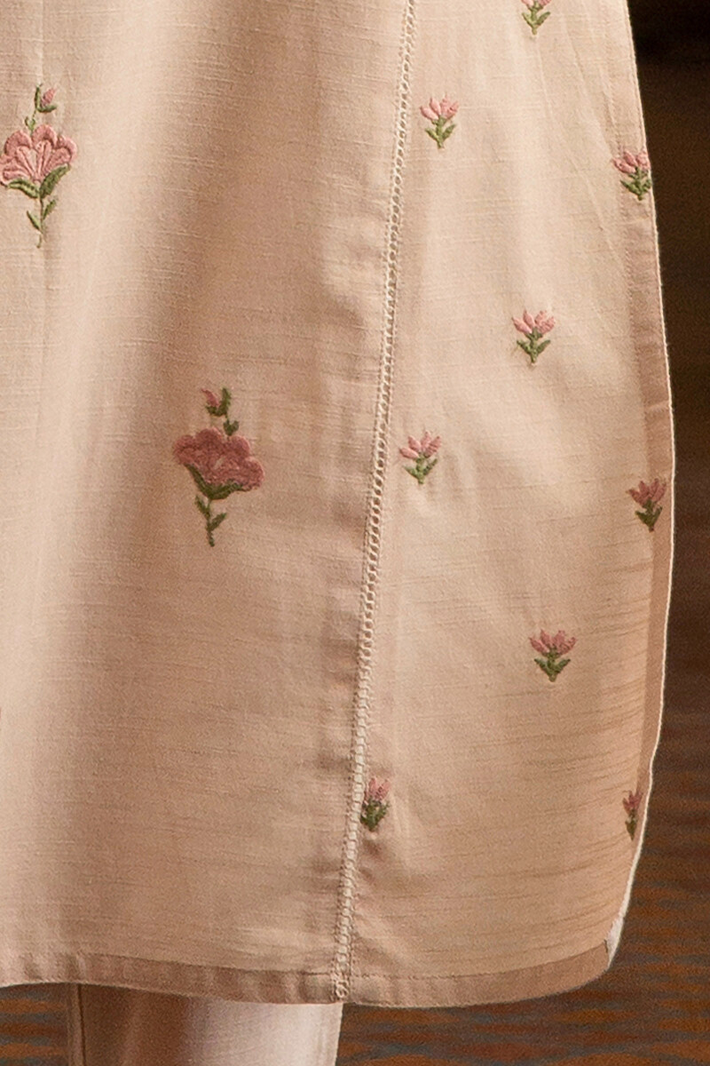 Pink Handcrafted Straight Cotton Kurta