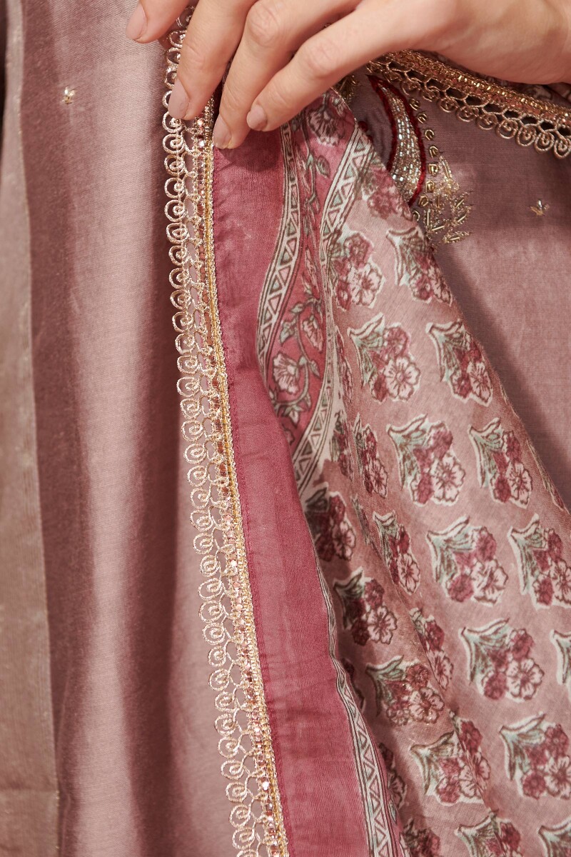 Brown Hand Block Printed Cotton Silk Dupatta