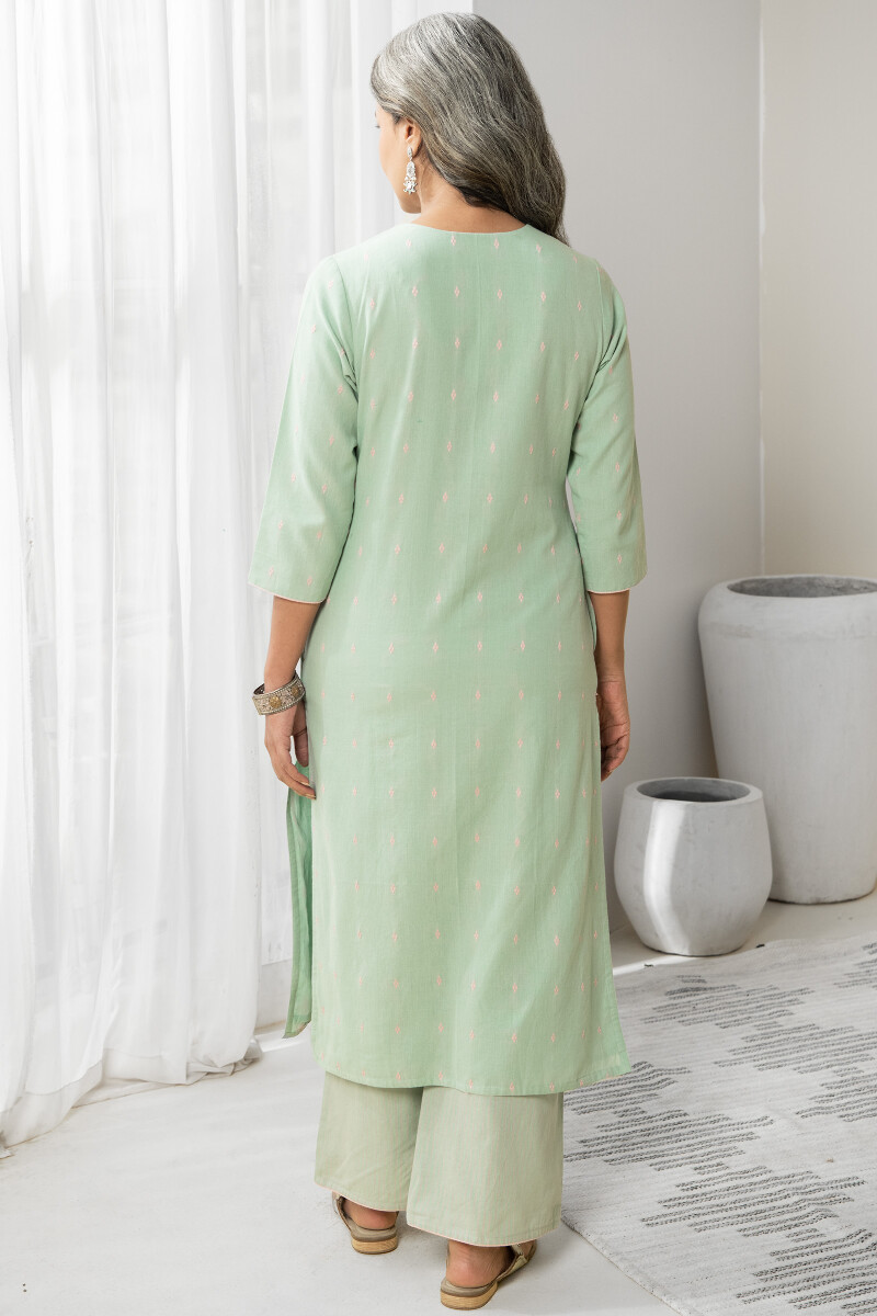 Green Handcrafted Straight Handloom Kurta