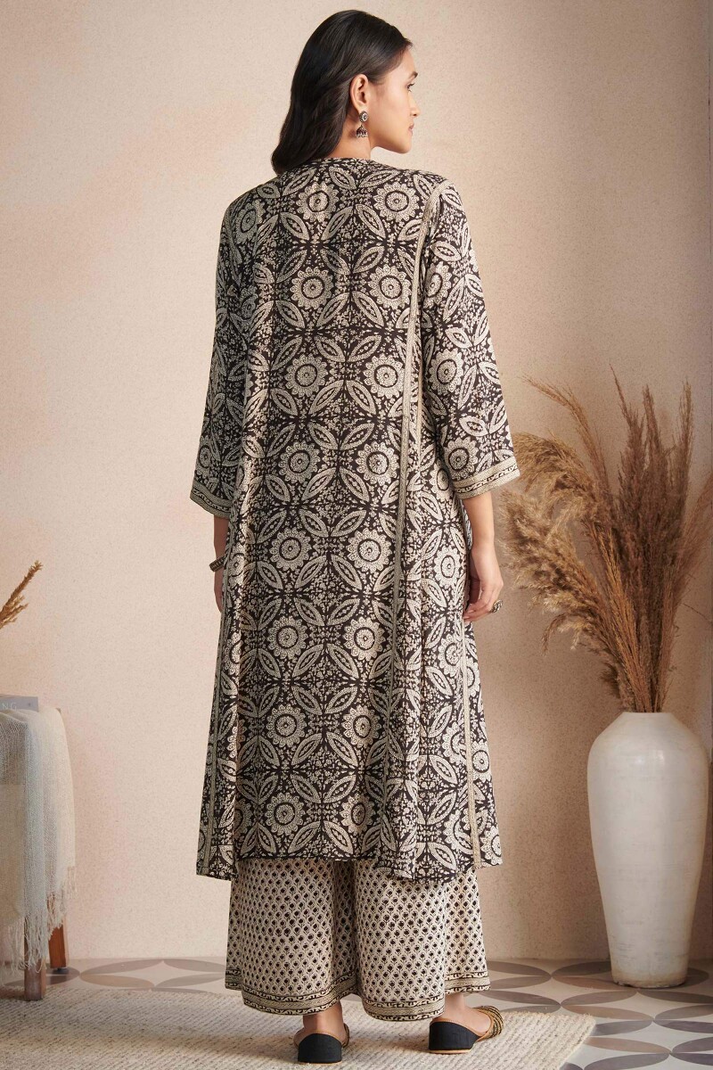 Black Hand Block Printed Straight Modal Kurta