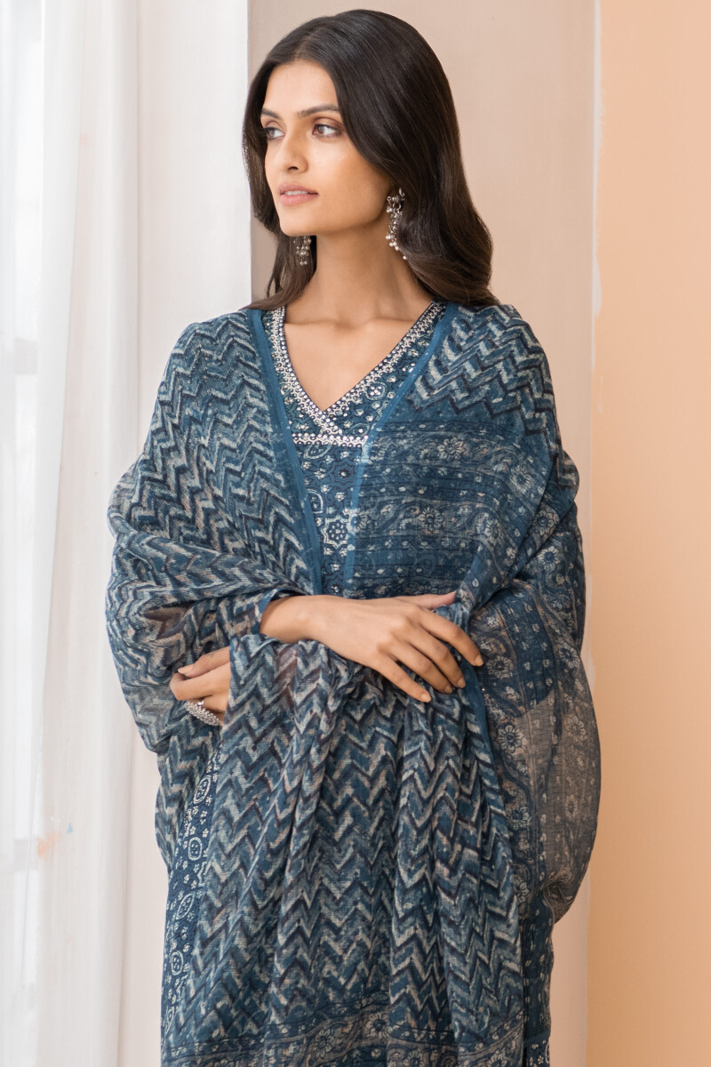Indigo Hand Block Printed Straight Modal Kurta