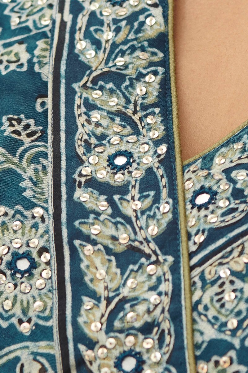 Indigo Hand Block Printed Straight Modal Kurta