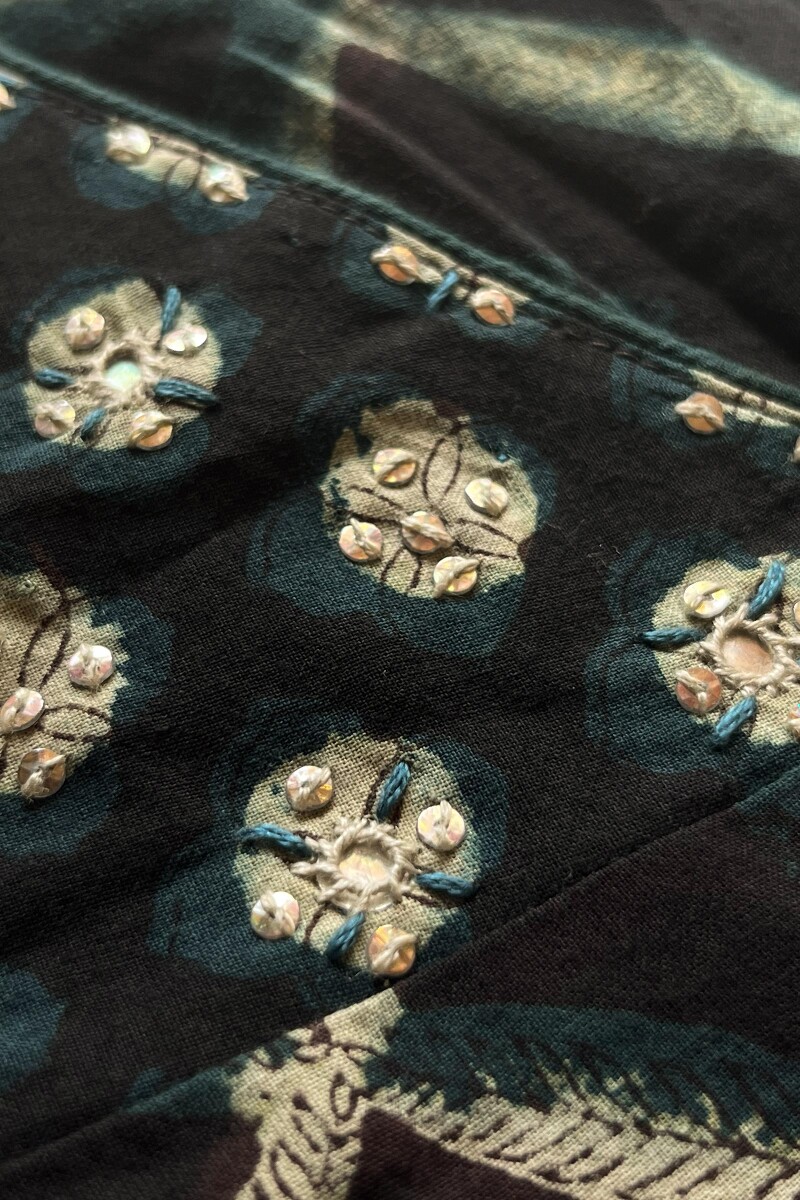 Black Hand Block Printed Straight Cotton Kurta