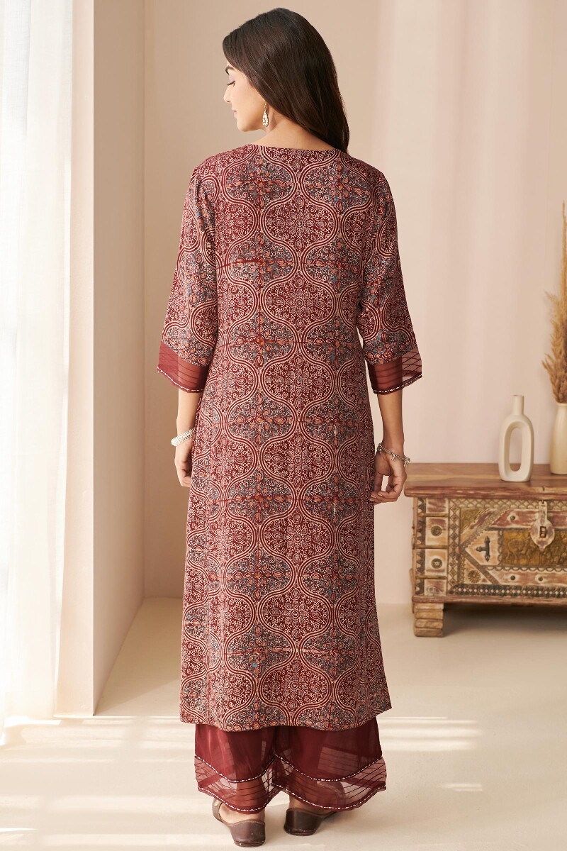 Ajrak Hand Block Printed Straight Modal Satin Kurta