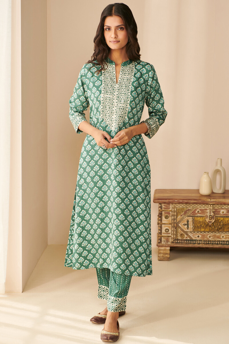 Bagru Hand Block Printed Straight Modal Satin Kurta
