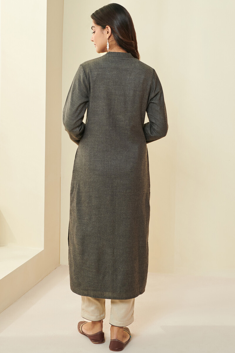Brown Handcrafted Straight Faux Wool Kurta