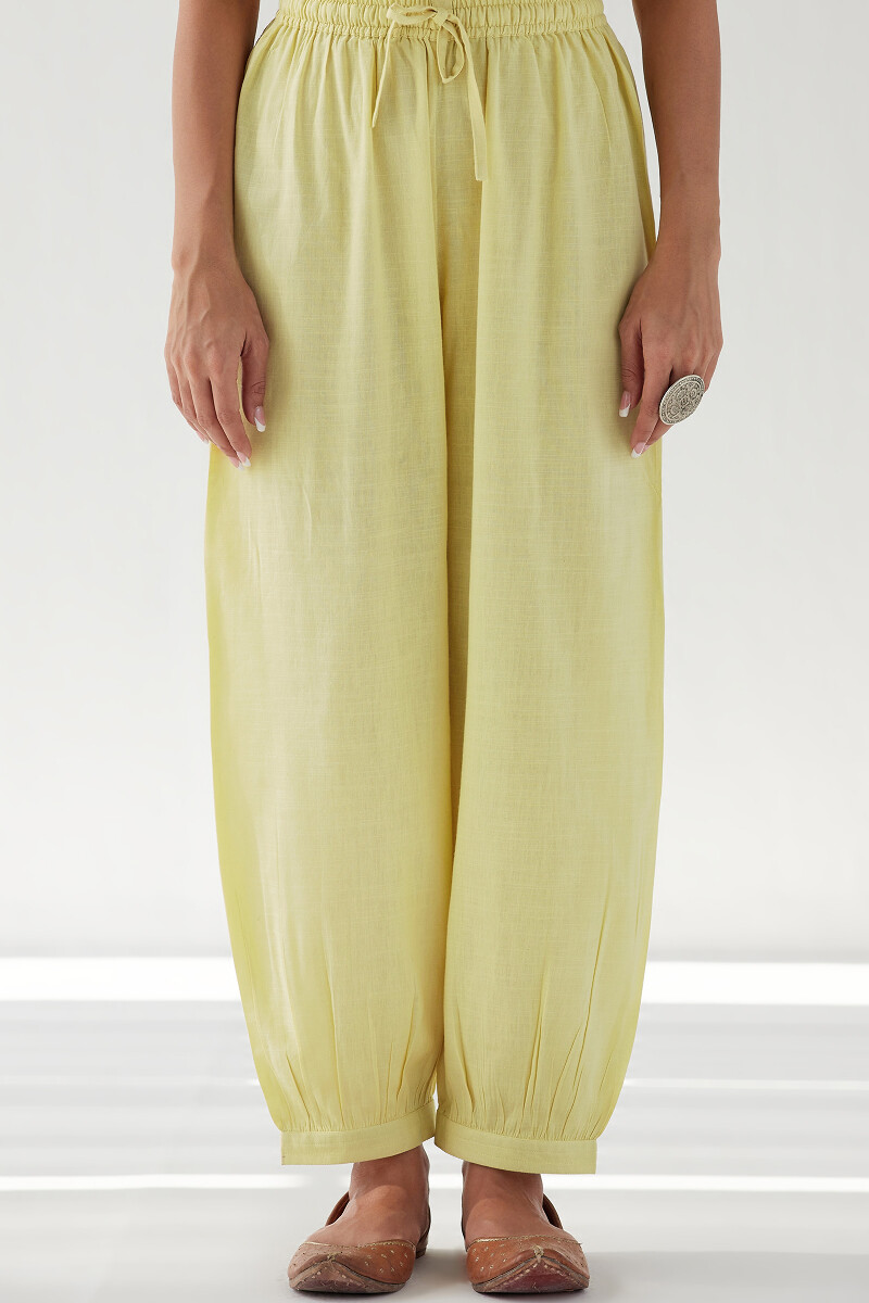 Yellow Handcrafted Rayon Slub Izhaar Pants