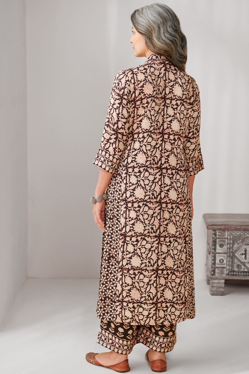 Black Hand Block Printed Straight Modal Kurta