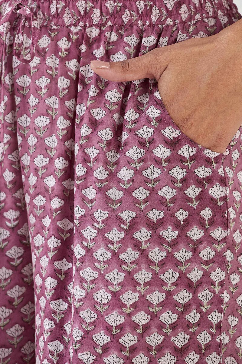 Pink Hand Block Printed Modal Farsi