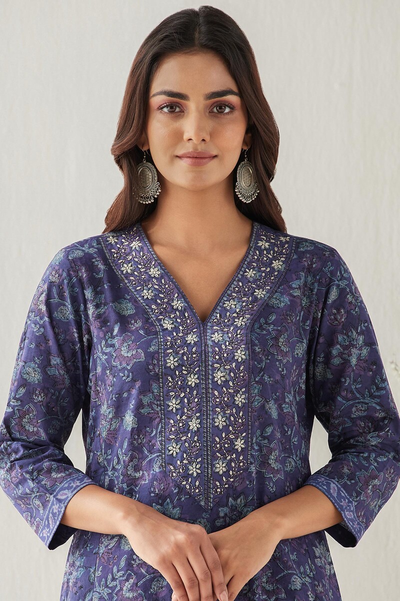 Akola Hand Block Printed Straight Cotton Kurta