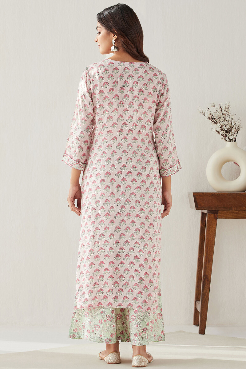 Pink Hand Block Printed Straight Modal Kurta