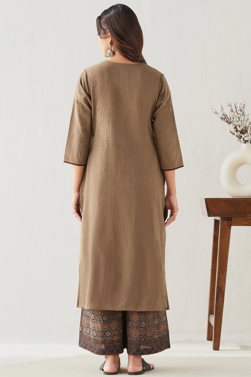 Brown Handcrafted Straight Handloom Kurta