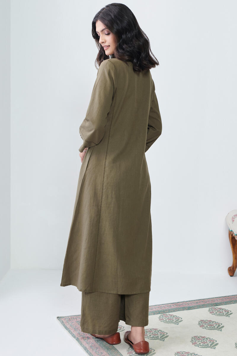 Green Handcrafted A-Line Cotton Kurta