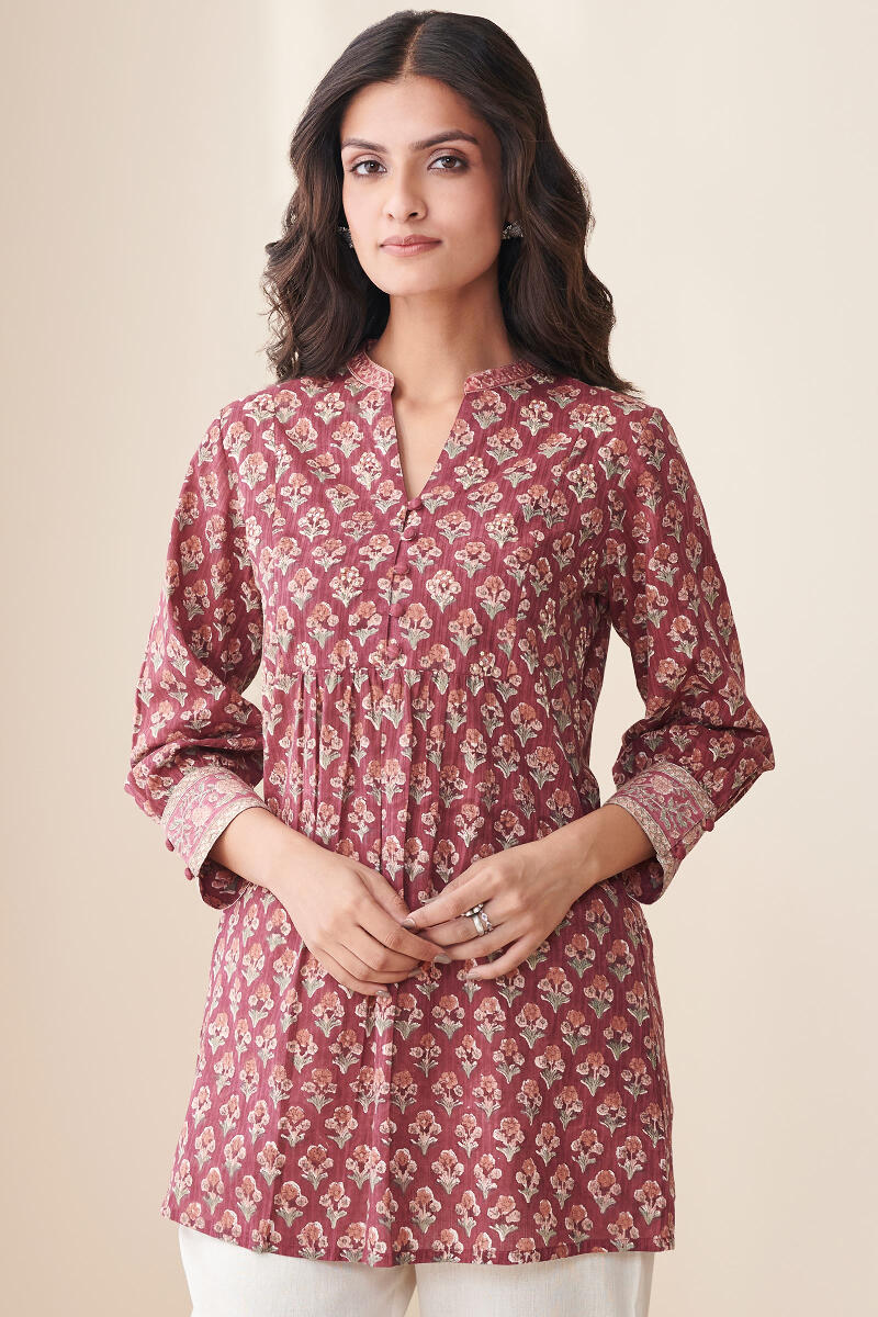 Maroon Hand Block Printed Cotton Top