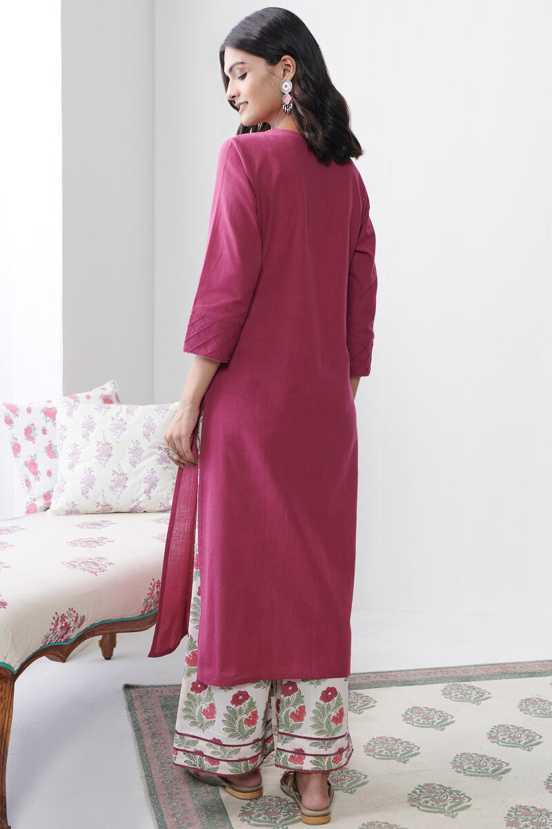 Maroon Handcrafted Straight Cotton Kurta