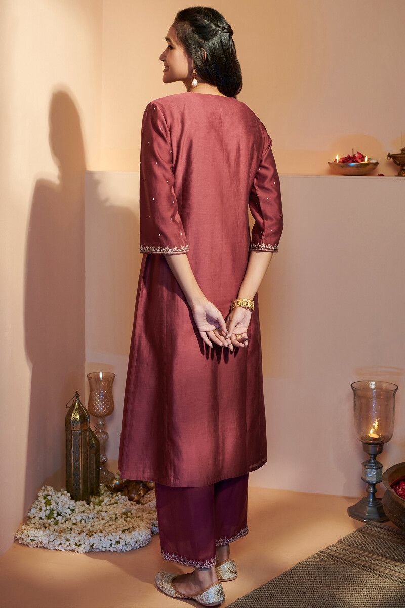 Maroon Handcrafted Straight Chanderi Kurta