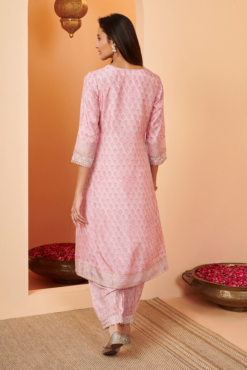 Pink Hand Block Printed A-Line Modal Kurta