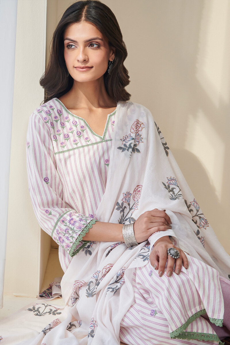 Off-White Handcrafted Straight Cotton Kurta