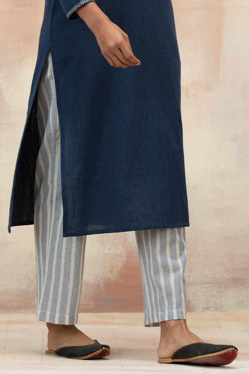 Blue Handcrafted Straight Cotton Kurta