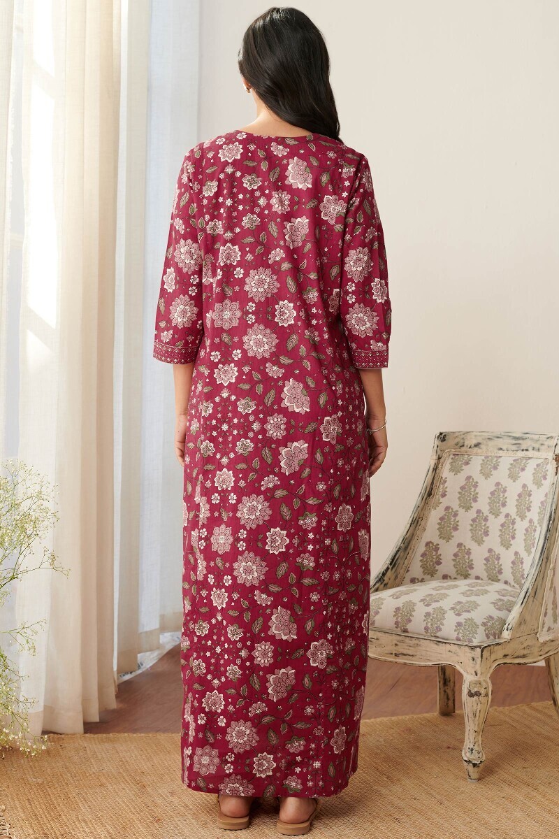 Red Hand Printed Cotton Kaftan