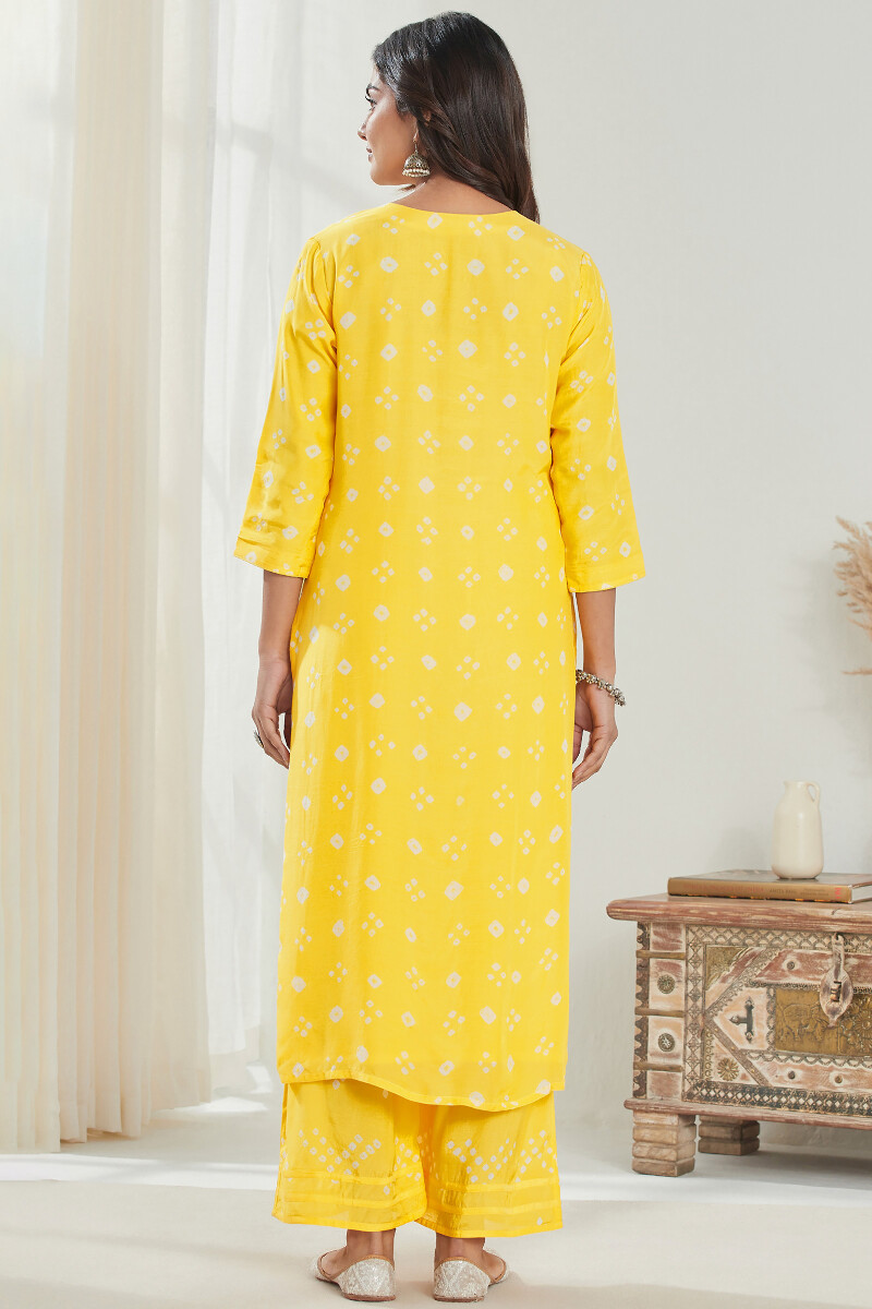 Yellow Printed Straight Modal Kurta