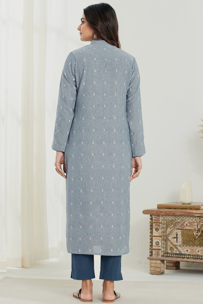Blue Handcrafted Straight Handloom Kurta