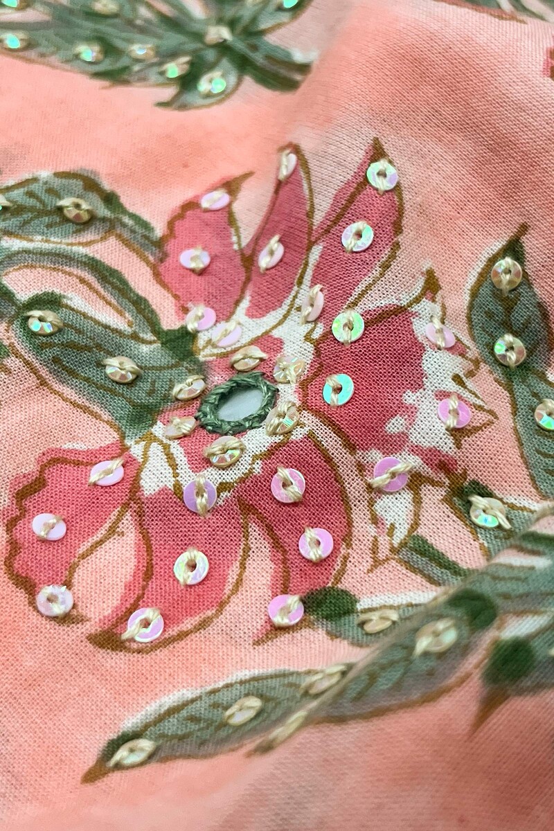 Peach Hand Block Printed Straight Cotton Kurta