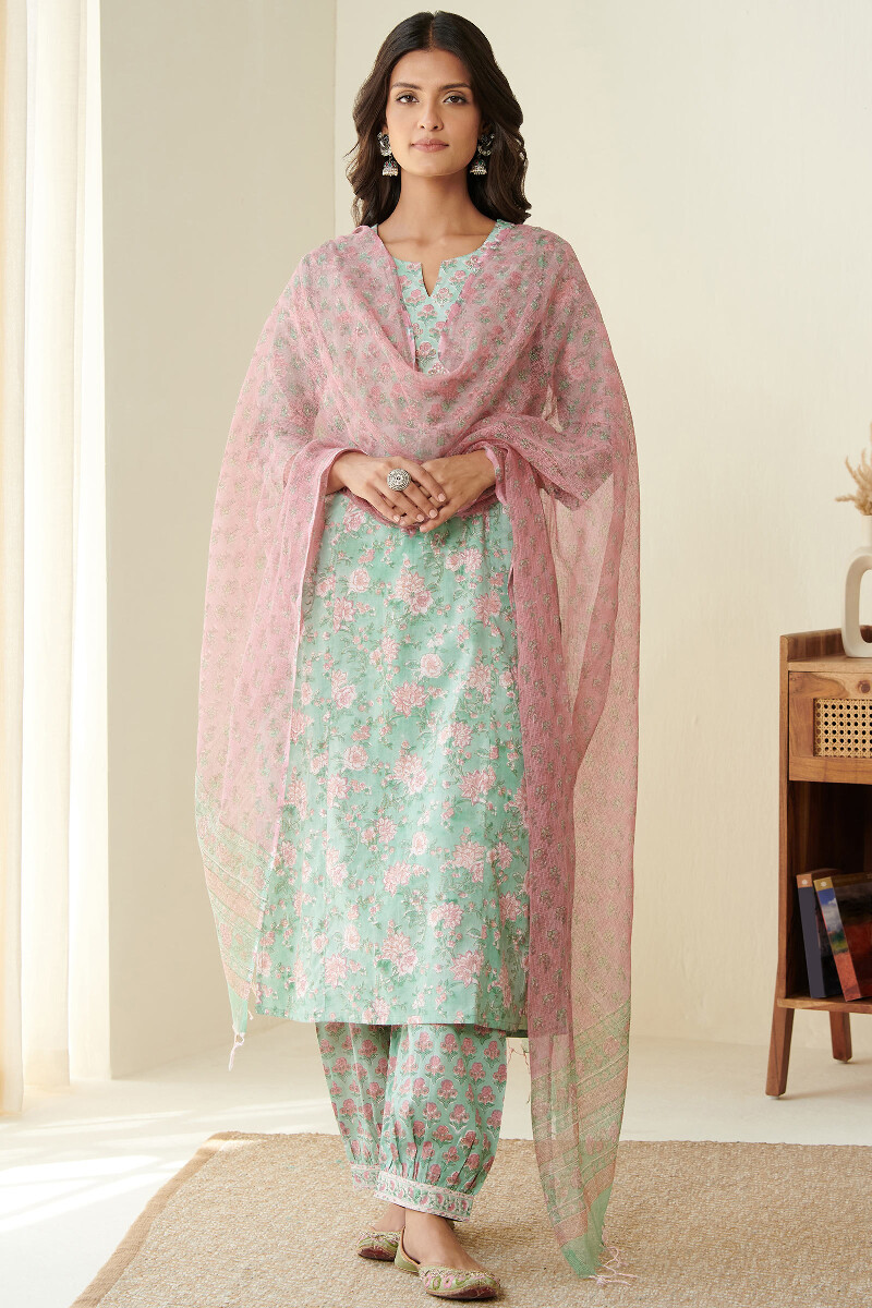 Pink Hand Block Printed Kota Dupatta