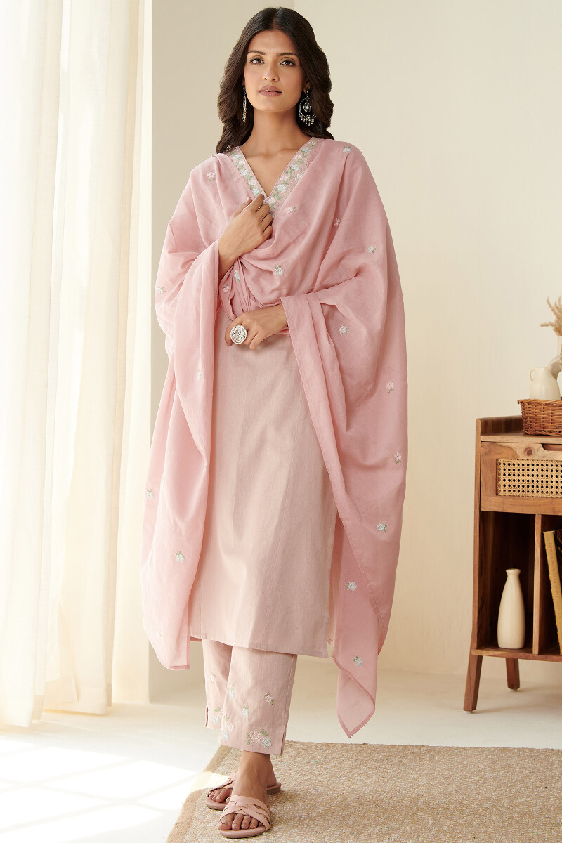 Pink Handcrafted Cotton Flax Narrow Pants