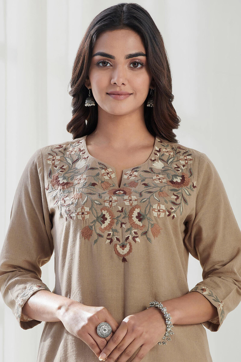 Beige Handcrafted Straight Handloom Kurta