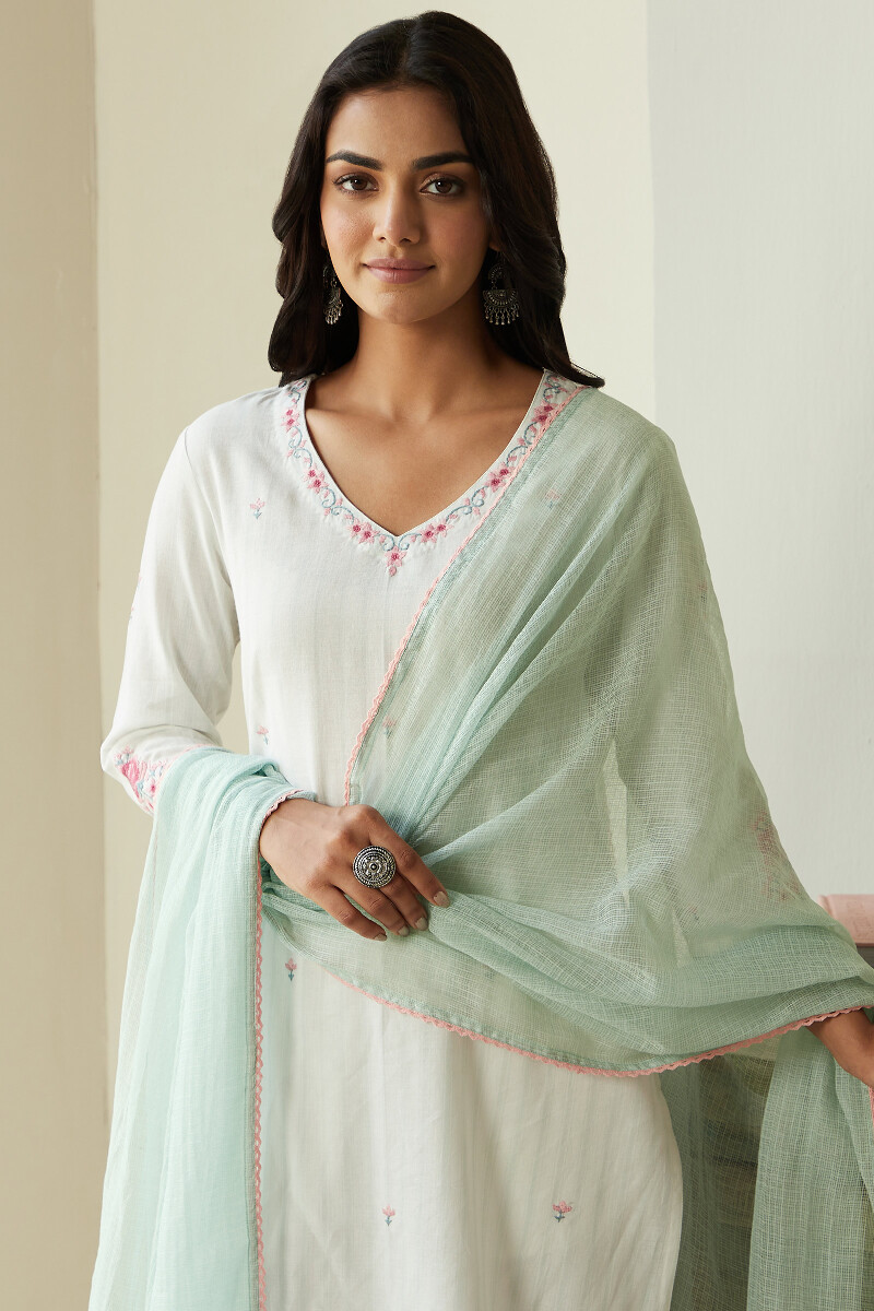 White Handcrafted Straight Cotton Kurta