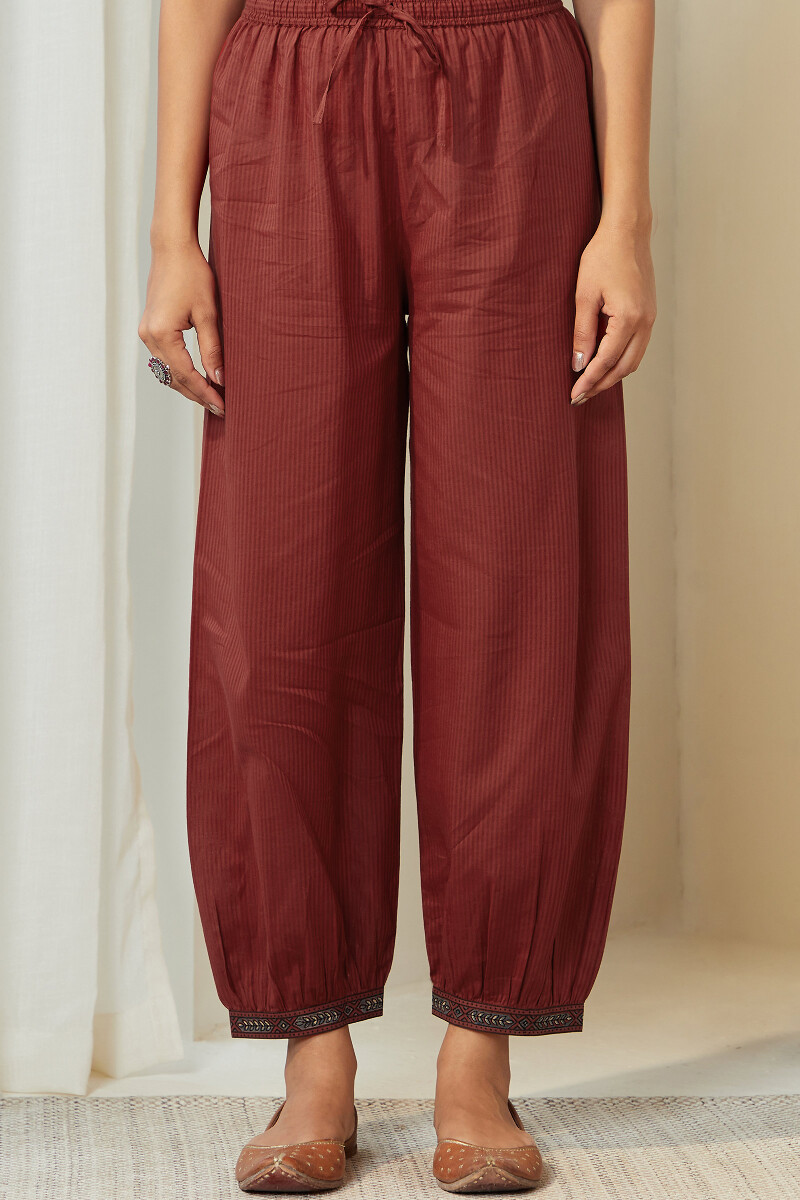 Red Hand Block-Printed Cotton Dobby Izhaar Pants