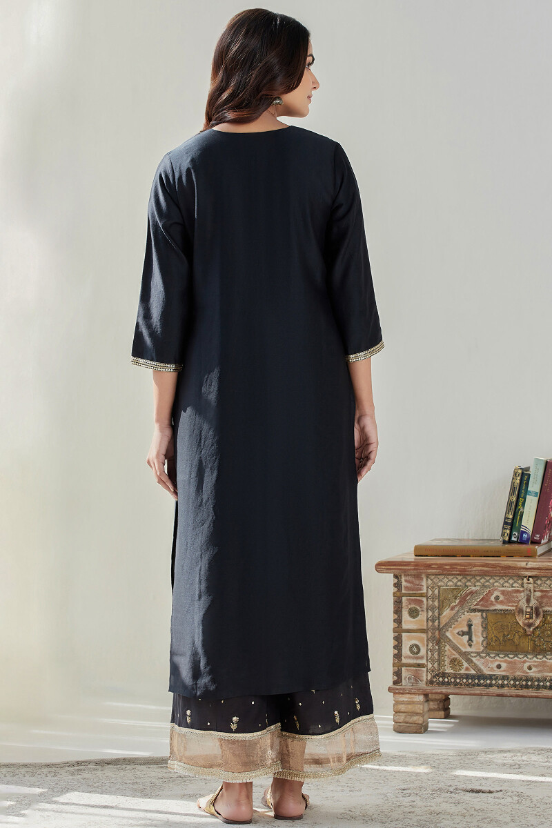 Black Handcrafted Straight Chanderi Kurta