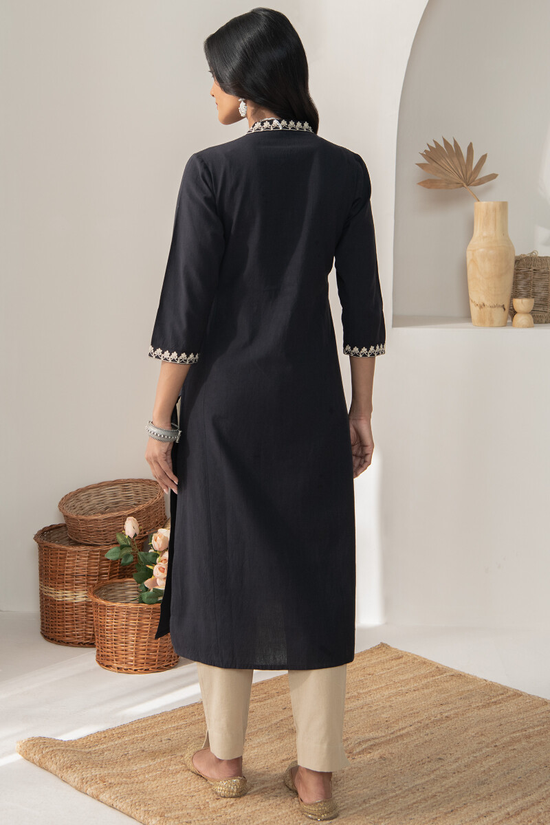 Black Handcrafted Straight Handloom Kurta