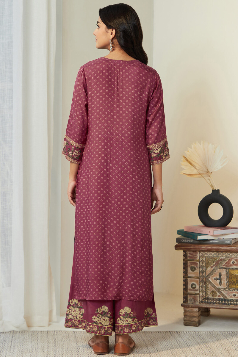 Raspberry Hand Block Printed Straight Modal Kurta