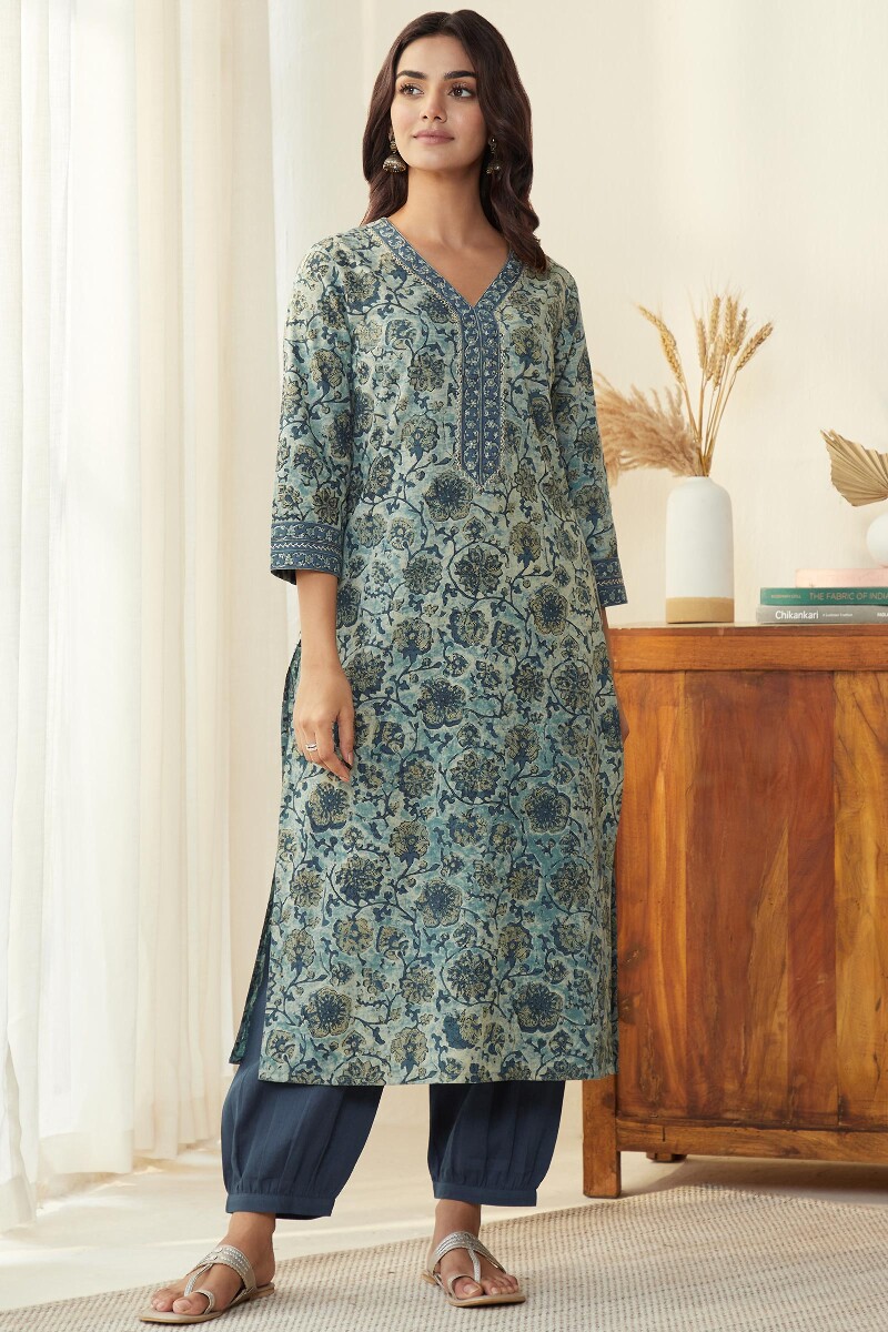 Akola Hand Block-Printed Straight Cotton Kurta