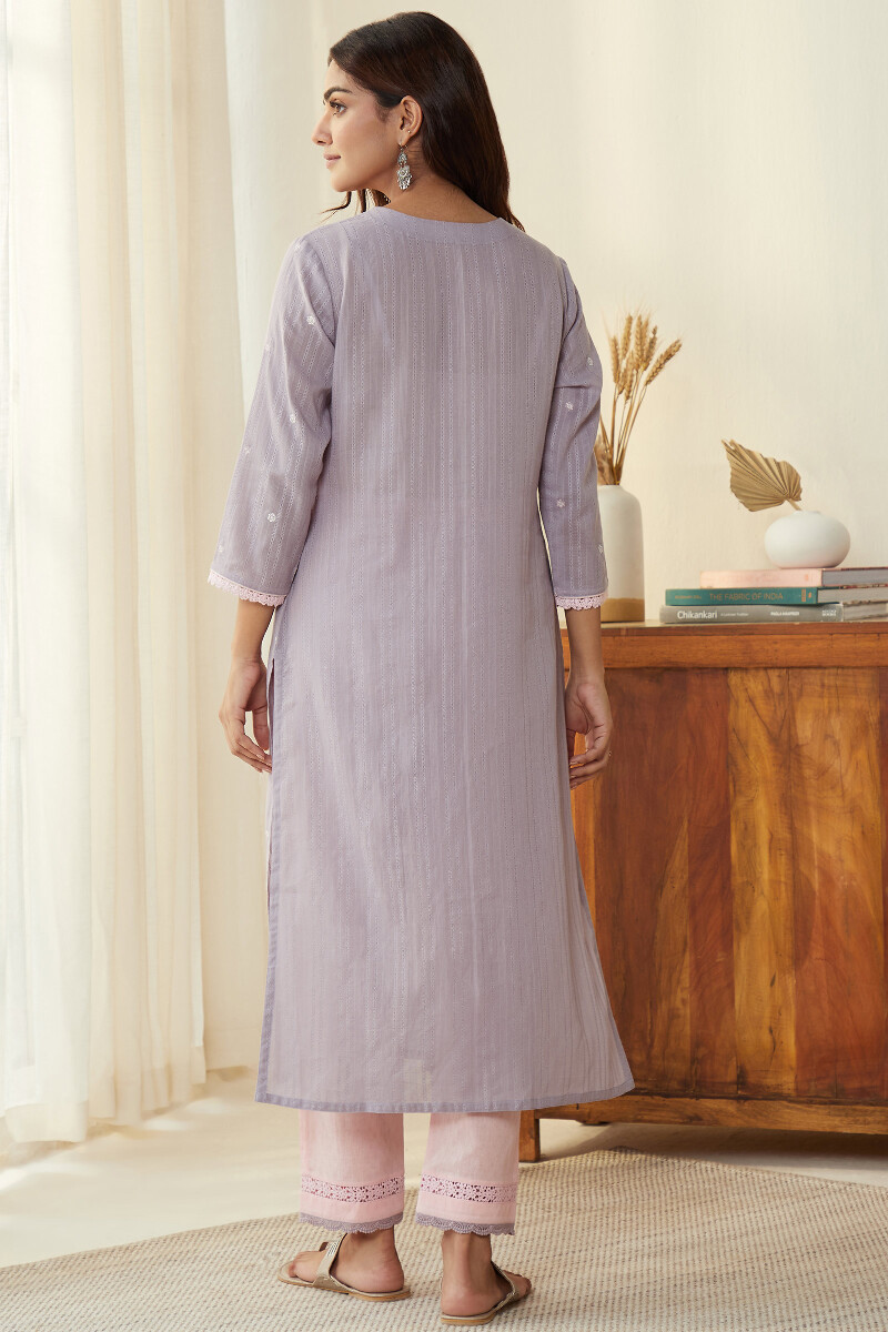 Purple Handcrafted Straight Cotton Dobby Kurta